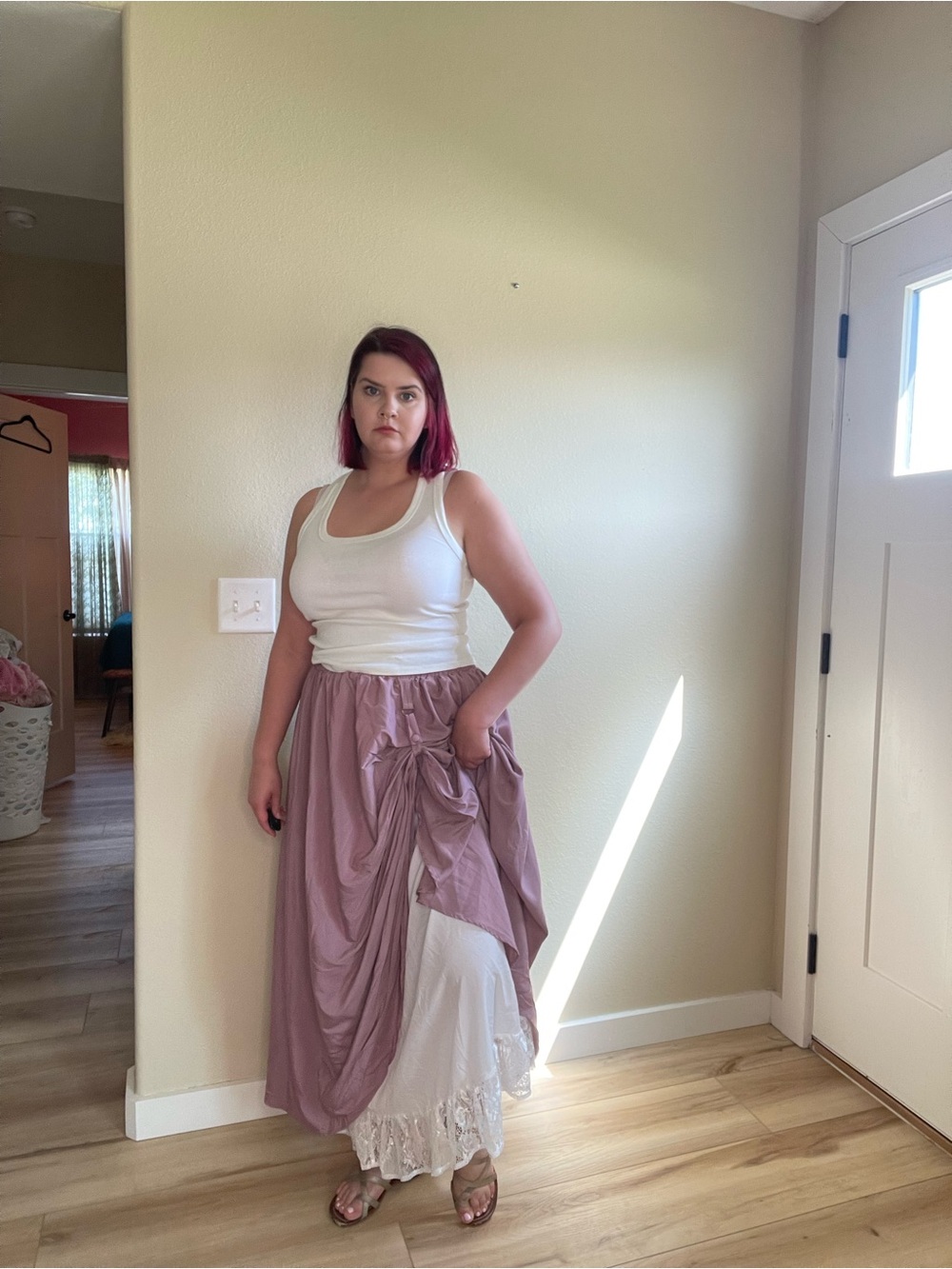 Boho Two-Layer Lavender Maxi Skirt with Lace Slip